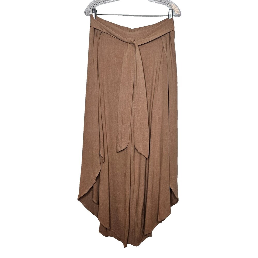 WHITE BIRCH Hemp Blend Pants Womens 1XL Brown Wide Leg Elastic Waist Belted NWT